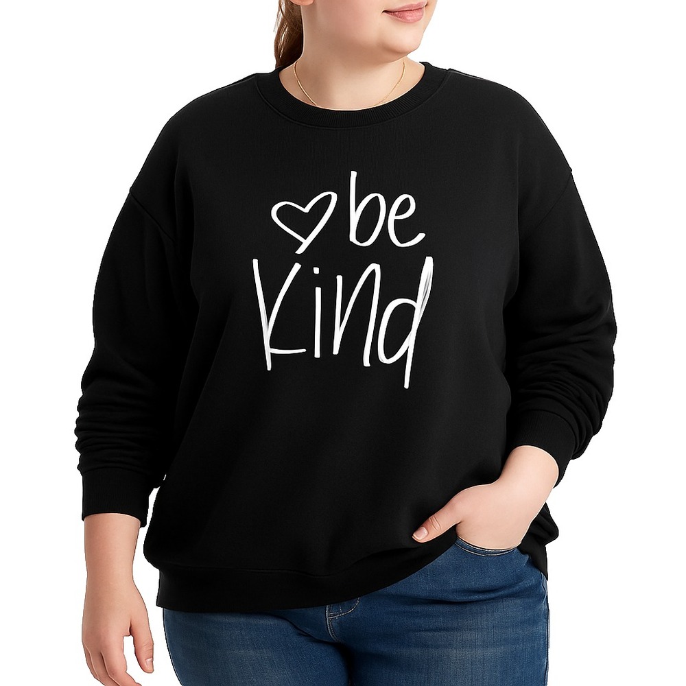 Be Kind Womens 1XL Black Graphic Sweatshirt Pullover Cozy Casual Crewneck - Picture 2 of 11